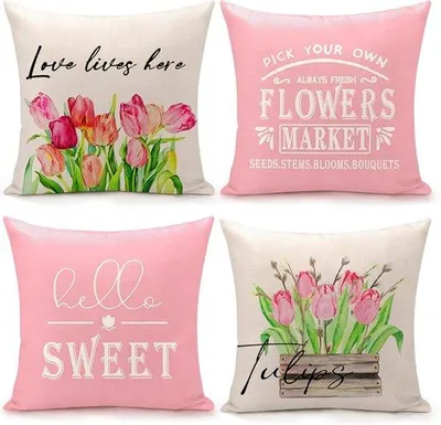 Produktbild von Ultiluxe Kissenhüllen mit Tulpen - Rosa/Beige - 4 Stück - 45 x 45 cm - Wasserabweisend - Gartenkissen