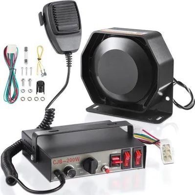 Productafbeelding van Famanu Autosirene 200W 12V - Alarmhoorn met handmicrofoon en 9 verschillende geluiden