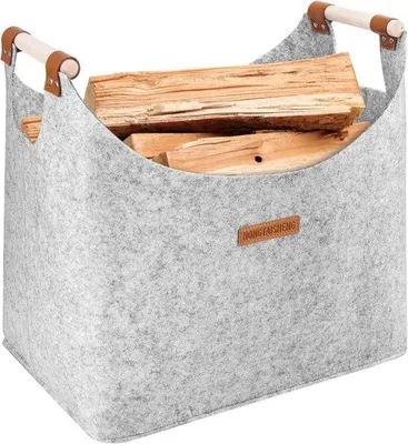 Produktbild von Famanu XL Feuerholzkorb extra dickes Filz - grauer faltbarer Korb für Holz und Einkäufe