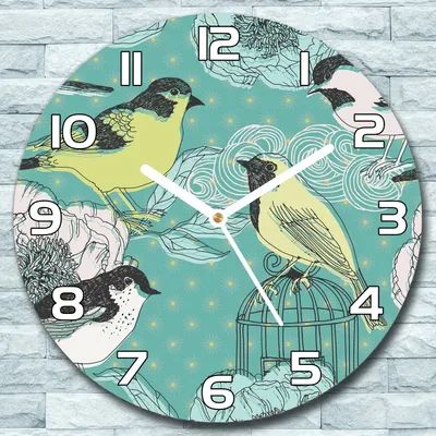 Produktbild von Wanduhr aus Glas Rund fi 30 Vögel Blumen Vintage Quarz Deko Schlafzimmer Büro