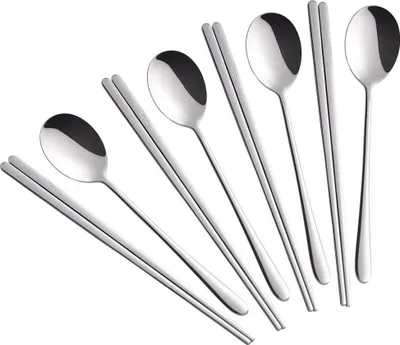 Obrázek produktu pro Sada jídelních hůlek a lžiček, 4 barvy, opakovaně použitelné, z nerezové oceli, korejská sada jídelních hůlek a lžiček, vánoční dárek