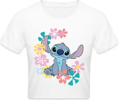 Produktbild von Lilo & Stitch | Stitch Mit Hawaiianischen Blumen Crop Top, XS, Weiß