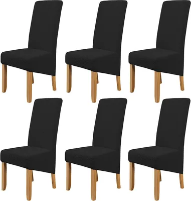 Produktbild von Stretch-Stuhlbezüge, 6er-Pack abnehmbare waschbare Druckstoff-Stuhlbezüge für Speisesaal, Hotel, Bankett(Schwarz)