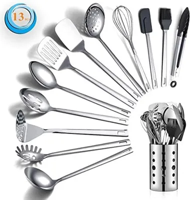 Produktbild von Bergerlander Edelstahl Kochutensilien Set, 13-teilige Küchenutensilien-Set Nicht-Hitzebeständigkeitshalter