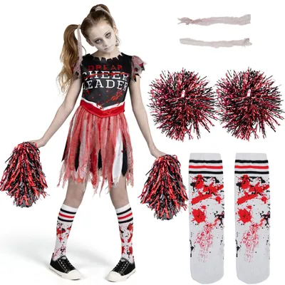 Zombie-Cheerleader-Kostüm für Mädchen, Grusel-Party, Größe L