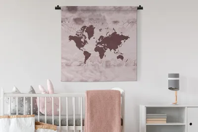 Produktbild von MuchoWow® Wandteppich Wandbehang Weltkarte - Blume - Rot 90x90 cm Tapisserie Dekoration Wandtuch - Wandaufhänger