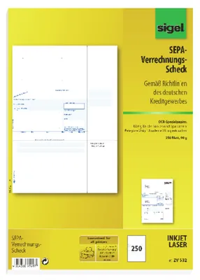 Obrázek produktu pro sigel Bankformular "PC-Verrechnungs-Scheck", A4 - für den Markt: D (ZV532)