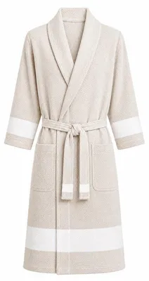 Image de Unyqoos® : Peignoir de bain en coton 100%, léger, à séchage rapide, modèle unie, couleur beige, taille S/M – idéal pour le sauna et l'été