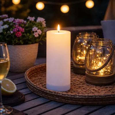 Produktbild von LED Solar Kerze - Outdoorkerze - H: 17,5cm, D: 7,5cm - Dämmerungssensor - für Außen - weiß
