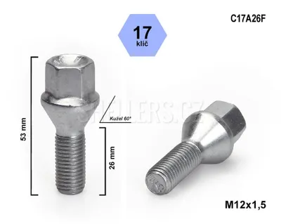 Obrázek produktu pro Kolový šroub M12x1,5x26 kuželový, klíč 17, C17A26-SA8/S, výška 53 mm