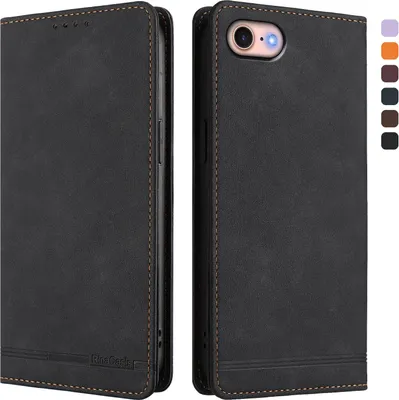 Obrázek produktu pro Pouzdro pro iPhone 8/7/6s/6/iPhone SE 2022/2020, retroPolyuretankožené flip pouzdro s stojánkem a přihrádkami na karty Černý