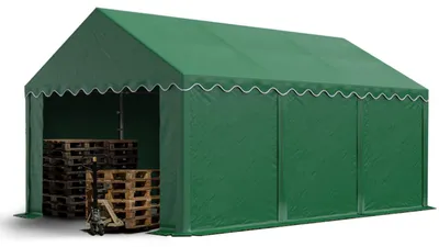 Produktbild von TOOLPORT Lagerzelt 4x6 m Industriezelt Unterstand PVC Plane 750 N dunkelgrün mit Bodenrahmen