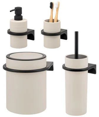 Produktbild von bremermann Bad-Set SAVONA 4tlg. mit Seifenspender, Becher, Kosmetikeimer 5,5 Liter und WC-Garnitur aus Kunststoff in Beige