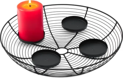 Obrázok produktu pre Kovový adventný veniec čiernej farby pre 4 sviečky – 35 cm – adventný svietnik s integrovanou dekoratívnou misou