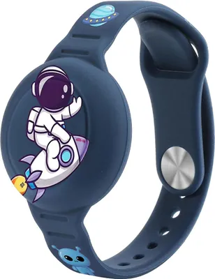 Immagine prodotto di Custodia da polso in silicone Hurtel per bambini compatibile con AirTag Blu navy con motivo astronauta