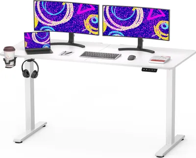 Produktbild von SANODESK QS1 140x60cm Höhenverstellbarer Schreibtisch Elektrisch, Memory- und Timer-Funktion, Anti-Kollisionsschutz, 60 kg Tragkraft Haken (Weiß)