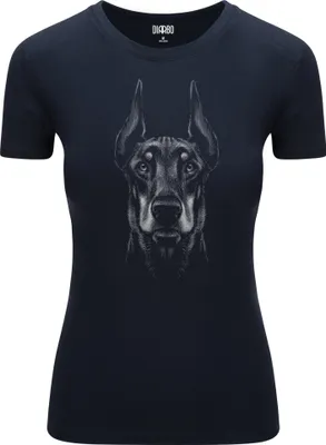 Produktbild von Diarbo Damen T-Shirt mit Tierliebhaber Druck Dobermann Kopf Dunkelblau Gr.S