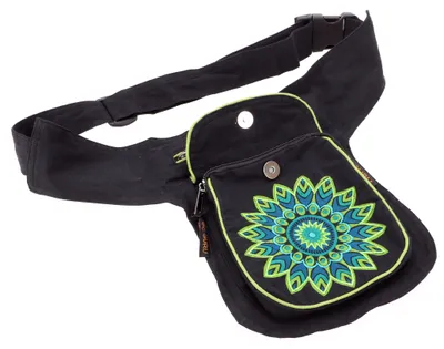 Produktbild von Stoff Sidebag & Gürteltasche Mandala, Goa Gürteltasche, Bauchtasche - Lemon, Uni - Erwachsene, Schwarz, Baumwolle, 25*20*4 cm, Festival- Bauchtasche Hippie