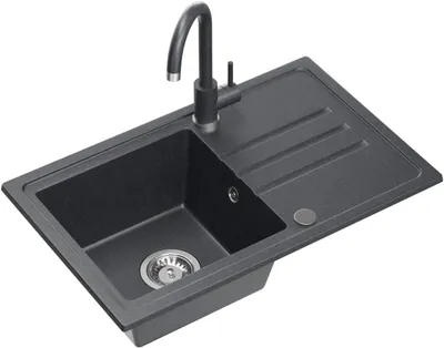 Produktbild von QUADRON Granitspüle BEN 111 GraniteQ Küchenspüle Einbeckenspüle 70x44x17,5 cm, Spülbecken Set mit Küchenarmatur & Siphon, Schwarz