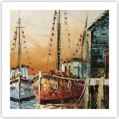 Produktbild von Poster - Poster ohne Rahmen - Kutter Hafen Öl - 50x50 cm - Wand Bild - Wanddeko - Wandbilder - Kunstposter - Wandposter - Bilder - Kunstdruck - Wanddekoration - Wandbild - P2XAC50x50-4216
