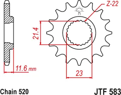 Image de Pignon avant JT 2051 15 pour Yamaha TT 250 (modèles de 1993 à 2004) (référence : 205115JT) (compatible avec chaîne 520)