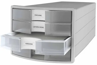 Produktbild von HAN IMPULS A4/C4, Kunststoff, Polystyrene, Grau, Durchscheinend, C4, A4, 4 Schublade(n), Prospekt, Katalog, Briefumschlag, Flache Datei, Ordner, Letter, Hinweis, Papier, Klarsichthülle