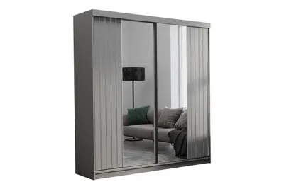 Produktbild von Kleiderschrank Schiebetürenschrank 200cm breit zweitürig grau mit Spiegel