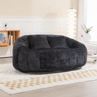 Produktbild von Sitzsack-Sofa, Chenille Lazy Sofa, Liegesessel mit hoher Rückenlehne, Sitzsack-Sessel, für drinnen und draußen, für Schlafzimmer, Wohnzimmer, Schwarz