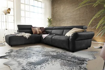 Produktbild von KAWOLA Sofa RISO Ecksofa mit motorischer Sitztiefenverstellung Leder schwarz Recamiere links
