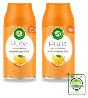 Imagen del producto de 2 unidades de recambio para ambientador automático Air Wick Freshmatic, aroma Mediterráneo, 250 ml - Pack grande