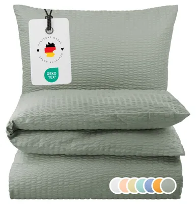 Produktbild von Seersucker Bettwäsche 135x200 Einfarbig Grau Uni graue Bettwäsche Sommer Bettbezug 135 x 200 - Bügelfrei