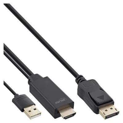 Imagen del producto de InLine 17166P, 0,5 m, DisplayPort, HDMI + USB, Conector macho - Conector macho, Conexión directa