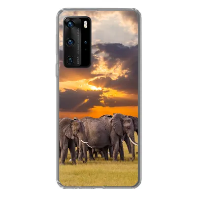 Produktbild von MuchoWow® Handyhülle Schutzhülle Hülle für Huawei P40 Pro Elefant - Tiere - Gras - Sonnenuntergang - Natur Silikon Softcase Handy Hülle - Schutz