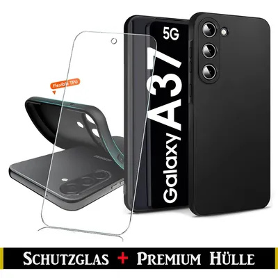 Produktbild von Für Samsung Galaxy A37 5G - Schwarz Silikon Schutz Hülle + HD Panzerglas 9H Schutzglas