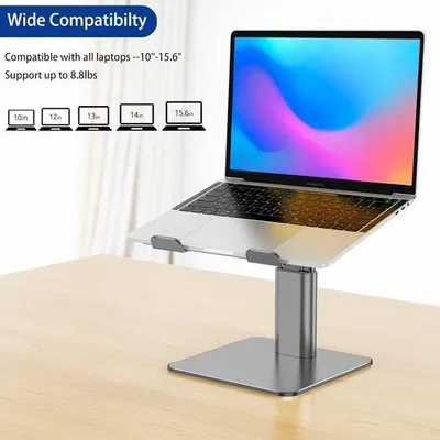 Produktbild von Aluminium-Laptop-Ständer, ergonomischer Notebook-Ständer, Computer-Ständer, für 10-15,6 Zoll Laptops, grau, Aluminium-Verstell-Ständer
