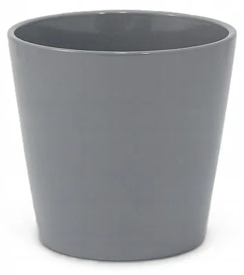 Produktbild von Runder Keramik Blumentopf Übertopf Grau 14 cm glänzend, modern minimalistisch für Orchideen