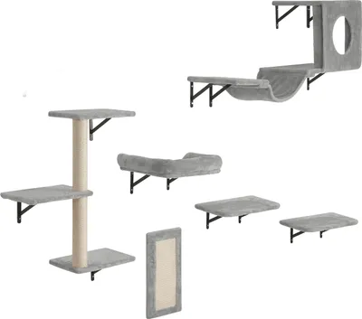 Produktbild von SucceBuy Wandregal-Set für Katzen, Katzenwand-Sitzstangen mit Sprungbrettern, Hängematte, Sofa, Kletterbaum und Griff, langlebige Katzenmöbel halten bis zu 40 Pfund, ideal zum Spielen