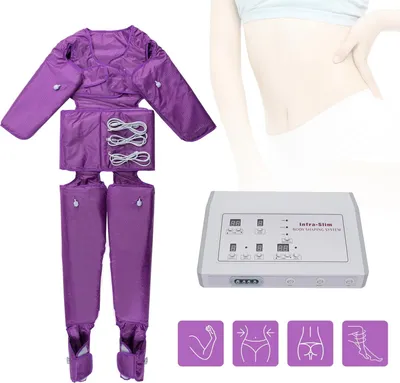 Produktbild von Pressotherapie Gerät für Körpermassage - Pmatische Lymphdrainage Maschine - 400W 220V - 1–7 Druckstufen, LED-Display, 0–90 min Timer, 35–80°C Wärme - Lila
