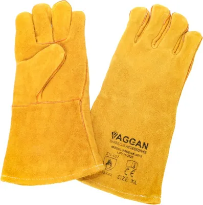 Produktbild von 1 Paar BBQ-Grillhandschuhe, Grill- oder Kaminhandschuhe aus 100% Rindsleder mit extra langem Schaft zum Unterarmschutz, hitzebeständig, XL Größe