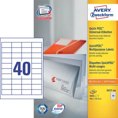 Immagine prodotto di 8.800 etichette AVERY Zweckform 3657-200 bianco 48,5 x 25,4 mm