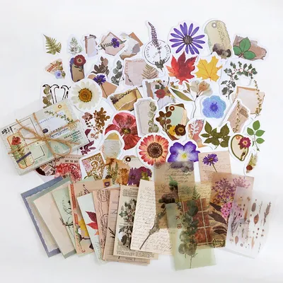 Produktbild von Vintage Sticker Set 60 Stück – Scrapbooking & Junk Journal Deko