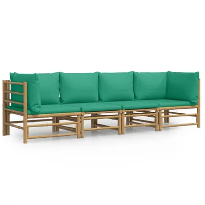 Produktbild von vidaXL 4-tlg. Garten-Lounge-Set mit Grünen Kissen Bambus
