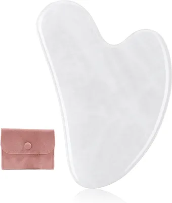 Produktbild von Gua Sha steine gesichts Jade Natur-Stein Herzform Guasha Board Kratz-Massagewerkzeug für Gesicht, Augen, Hals zur Hautpflege, Schönheit und Entspannung der Körpermuskulatur (Weiß)
