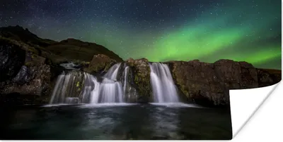 Produktbild von MuchoWow® Poster Nordlicht - Wasserfall - Island - Natur 120x60 cm - Bild
