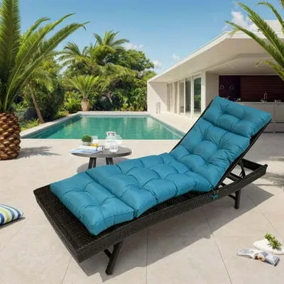 Image de Coussin de salon pour l'extérieur, épais Coussin de chaise imperméable de remplacement pour chaise longue de terrasse, 180x50x10cm Coussin de chaise longue pour terrasse, balcon, chaise longue,Bleu