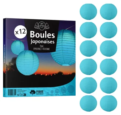 Produktbild von Set von 12 Türkisen Papierlaternen 30 cm zur Dekoration
