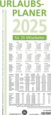Produktbild von Urlaubsplaner 2025 - 100x29,7 cm - 16 Monate - für bis zu 25 Personen - aus Recyclingpapier - Blauer Engel - Wandplaner - 992-0700