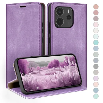 Produktbild von HUOUH für Xiaomi Redmi Note 14 4G Hülle mit RFID Schutzhülle aus Lederhülle Handyhülle,Kartenfach Leder ständer Handy hülle,360 Grad Schutz Cover für Redmi Note 14 Klapphülle Wallet Case Flieder Lila