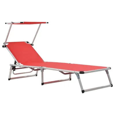 Produktbild von vidaXL Klappbare Sonnenliegen mit Dach 2 Stk. Aluminium Textilene Rot