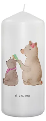 Produktbild von Mr. & Mrs. Panda Kerze Bär Kind 19 x 8 cm - Weiß - Geschenk, Bären, Erinnerungslicht, Muttertag, Mutter, Stumpenkerze, Familie, Bedruckte, Erinnerungskerze, Wachskerze